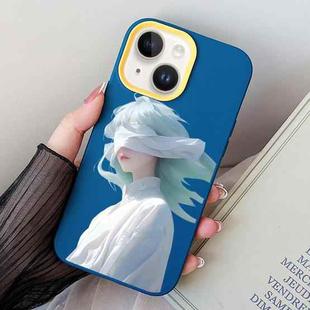 For iPhone 13 mini Blindfold Girl PC Hybrid TPU Phone Case(Royal Blue)