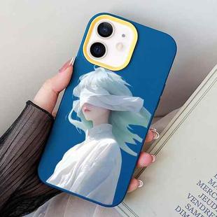 For iPhone 12 mini Blindfold Girl PC Hybrid TPU Phone Case(Royal Blue)