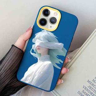 For iPhone 11 Pro Blindfold Girl PC Hybrid TPU Phone Case(Royal Blue)