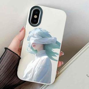 For iPhone X / XS Blindfold Girl PC Hybrid TPU Phone Case(White)