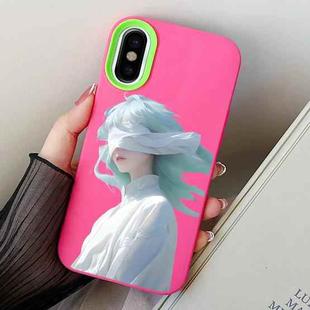 For iPhone X / XS Blindfold Girl PC Hybrid TPU Phone Case(Rose Red)