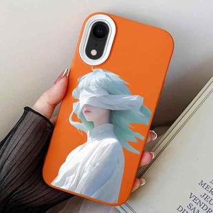 For iPhone XR Blindfold Girl PC Hybrid TPU Phone Case(Orange)