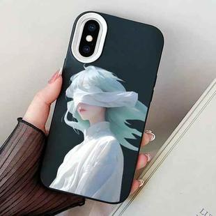 For iPhone XS Max Blindfold Girl PC Hybrid TPU Phone Case(Black)