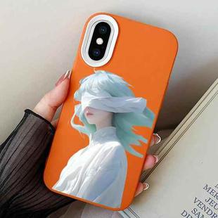 For iPhone XS Max Blindfold Girl PC Hybrid TPU Phone Case(Orange)