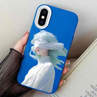 For iPhone XS Max Blindfold Girl PC Hybrid TPU Phone Case(Blue)