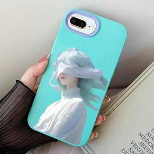 For iPhone 7 Plus / 8 Plus Blindfold Girl PC Hybrid TPU Phone Case(Sky Cyan)