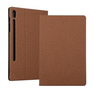 For Samsung Galaxy Tab S7 T870 2020 / Tab S8 Voltage Stretch Fabric Texture Leather Case with Holder(Brown)