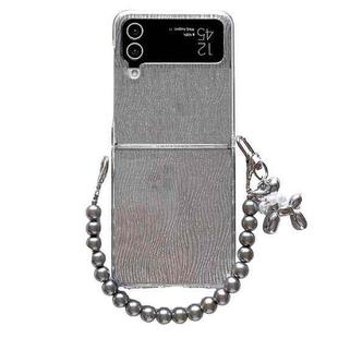 For Samsung Galaxy Z Flip5 PC Side Buckle+Ripples Glitter Paper Full Coverage Phone Case with Bracelet(Silver)