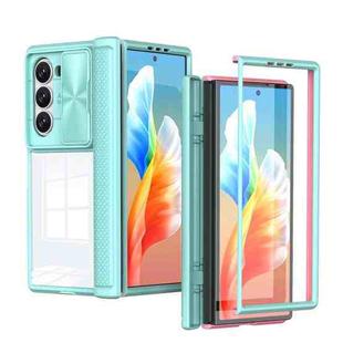 For Samsung Galaxy Z Fold6 5G Transparent Tempered Glass Shockproof Folding Phone Case with Hinge(Sky Blue + Pink)