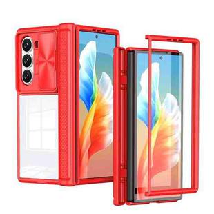 For Samsung Galaxy Z Fold6 5G Transparent Tempered Glass Shockproof Folding Phone Case with Hinge(Red)