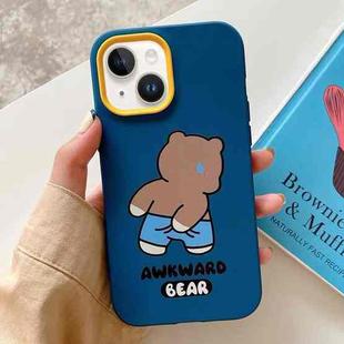 For iPhone 15 Plus Awkward Bear PC Hybrid TPU Phone Case(Royal Blue)