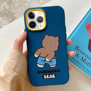 For iPhone 11 Pro Awkward Bear PC Hybrid TPU Phone Case(Royal Blue)