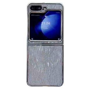 For Samsung Galaxy Z Flip5 PC Side Buckle+Ripples Glitter Paper Full Coverage Phone Case(Silver)