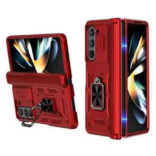 For Samsung Galaxy Z Fold6 5G Sliding Window Hinge Phone Case with Ring Stand(Red)