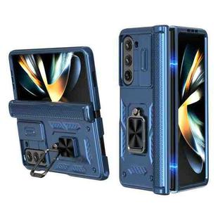 For Samsung Galaxy Z Fold6 5G Sliding Window Hinge Phone Case with Ring Stand(Blue)