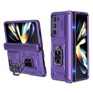 For Samsung Galaxy Z Fold6 5G Sliding Window Hinge Phone Case with Ring Stand(Purple)