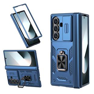 For Samsung Galaxy Z Fold7 5G Sliding Window Hinge Phone Case with Ring Stand(Blue)