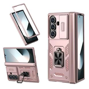 For Samsung Galaxy Z Fold7 5G Sliding Window Hinge Phone Case with Ring Stand(Rose Gold)