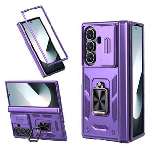For Samsung Galaxy Z Fold7 5G Sliding Window Hinge Phone Case with Ring Stand(Purple)