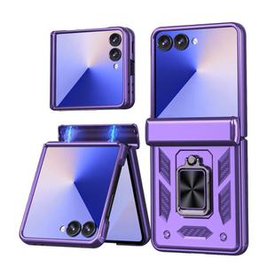 For Samsung Galaxy Z Flip7 5G Sliding Window Hinge Phone Case with Ring Stand(Purple)