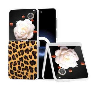 For Honor Magic V Flip Three Parts Frosted Transparent Frame Leopard Pattern Phone Case(Leopard Print)