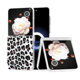 For Honor Magic V Flip Three Parts Frosted Transparent Frame Leopard Pattern Phone Case(Silver Leopard)