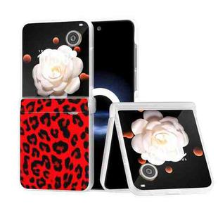 For Honor Magic V Flip Three Parts Frosted Transparent Frame Leopard Pattern Phone Case(Red Leopard)