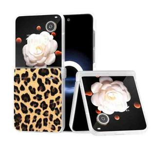 For Honor Magic V Flip Three Parts Frosted Transparent Frame Leopard Pattern Phone Case(Gold Leopard)