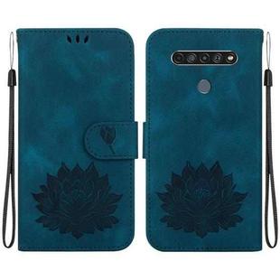 For LG K61 Lotus Embossed Leather Phone Case(Dark Blue)