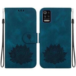 For LG K52 / K62 / Q52 Lotus Embossed Leather Phone Case(Dark Blue)