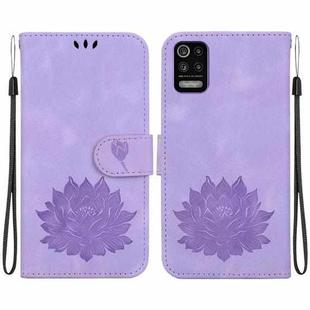 For LG K52 / K62 / Q52 Lotus Embossed Leather Phone Case(Purple)