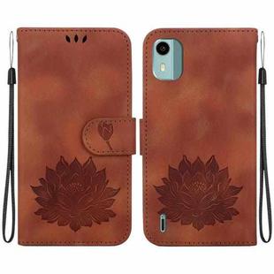 For Nokia C12 Lotus Embossed Leather Phone Case(Brown)