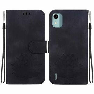 For Nokia C12 Lotus Embossed Leather Phone Case(Black)