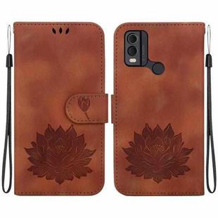 For Nokia C22 Lotus Embossed Leather Phone Case(Brown)