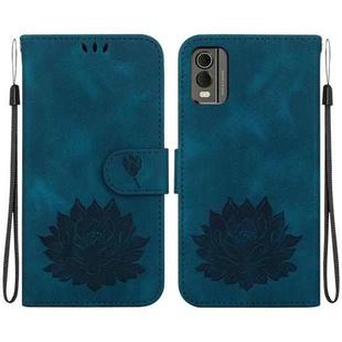 For Nokia C32 Lotus Embossed Leather Phone Case(Dark Blue)