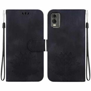 For Nokia C32 Lotus Embossed Leather Phone Case(Black)