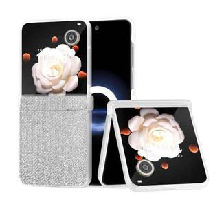 For Honor Magic V Flip Three Parts Frosted Transparent Frame Diamond PU Phone Case(Silver)