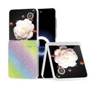 For Honor Magic V Flip Three Parts Frosted Transparent Frame Diamond PU Phone Case(Rainbow)