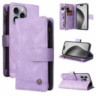 For iPhone 16 Pro Max Skin Feel Multi-Card Wallet Zipper Leather Phone Case(Purple)