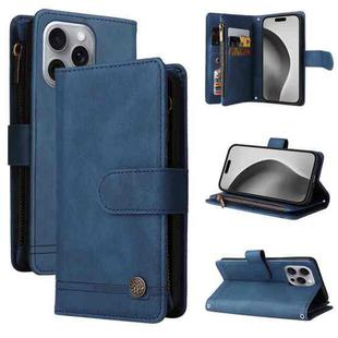 For iPhone 16 Pro Max Skin Feel Multi-Card Wallet Zipper Leather Phone Case(Blue)