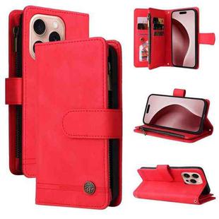 For iPhone 16 Pro Skin Feel Multi-Card Wallet Zipper Leather Phone Case(Red)