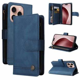 For iPhone 16 Pro Skin Feel Multi-Card Wallet Zipper Leather Phone Case(Blue)