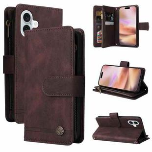 For iPhone 16 Plus Skin Feel Multi-Card Wallet Zipper Leather Phone Case(Brown)