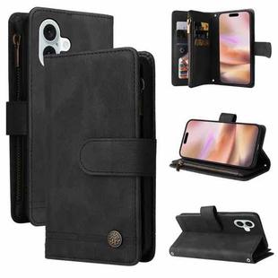 For iPhone 16 Plus Skin Feel Multi-Card Wallet Zipper Leather Phone Case(Black)