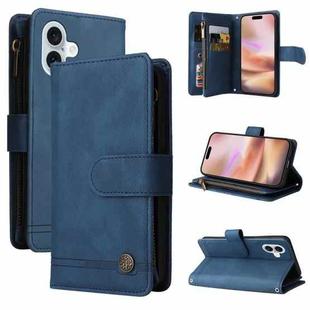 For iPhone 16 Plus Skin Feel Multi-Card Wallet Zipper Leather Phone Case(Blue)