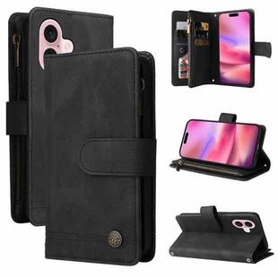 For iPhone 16 Skin Feel Multi-Card Wallet Zipper Leather Phone Case(Black)