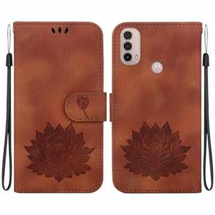 For Motorola Moto E20 / E30 / E40 Lotus Embossed Leather Phone Case(Brown)