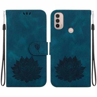 For Motorola Moto E20 / E30 / E40 Lotus Embossed Leather Phone Case(Dark Blue)