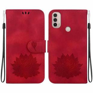 For Motorola Moto E20 / E30 / E40 Lotus Embossed Leather Phone Case(Red)