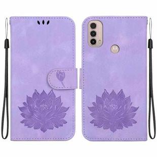 For Motorola Moto E20 / E30 / E40 Lotus Embossed Leather Phone Case(Purple)